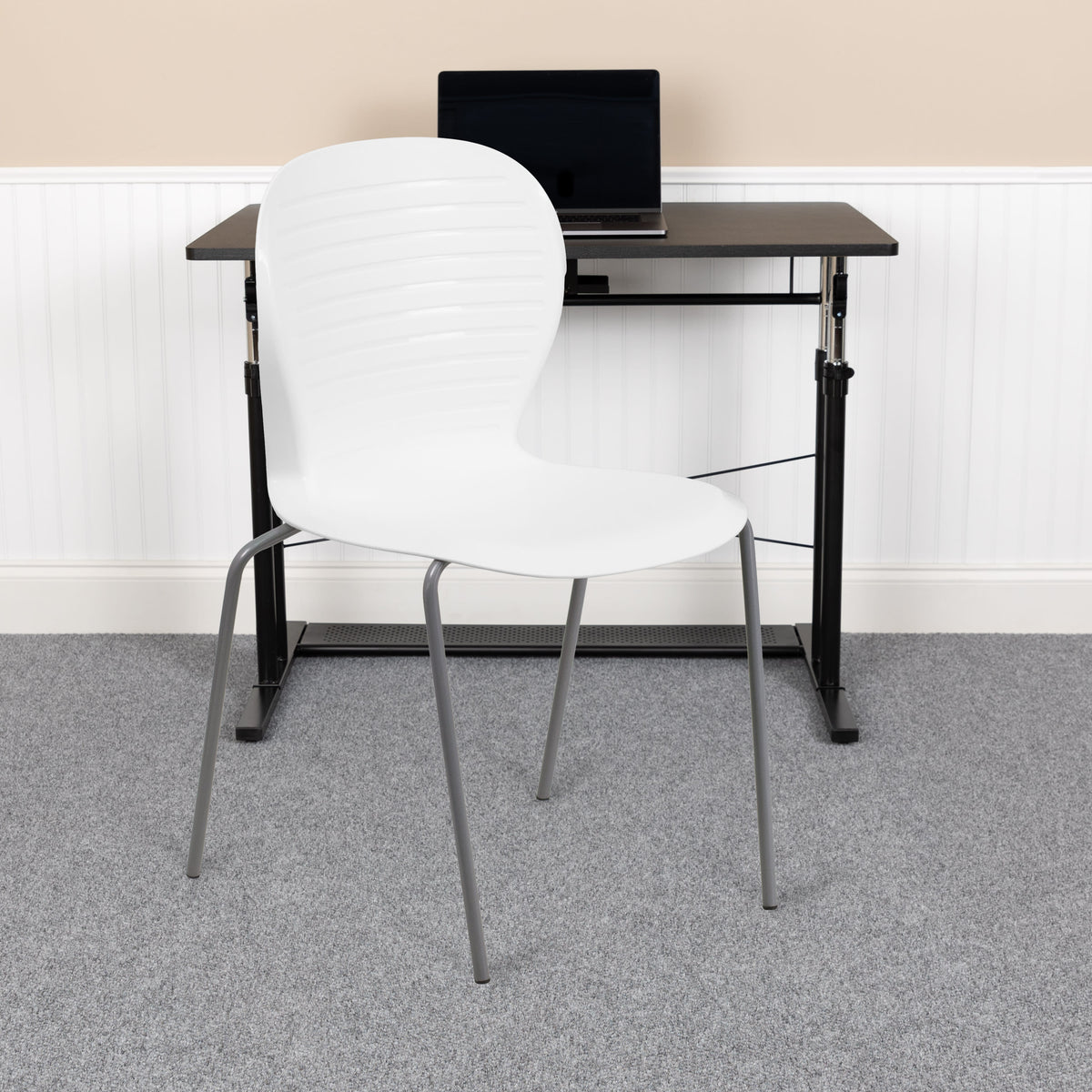 White |#| 551 lb. Capacity Contemporary White Ribbed Back Design Stack Chair