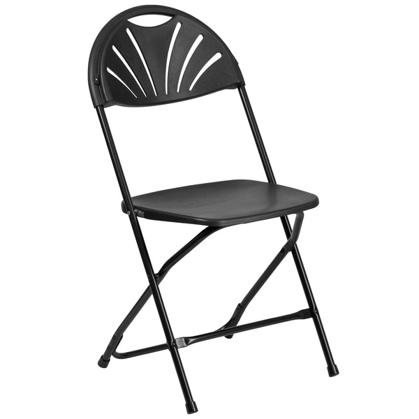 Black |#| 650 lb. Capacity Black Plastic Fan Back Folding Chair-Commercial & Event Chairs