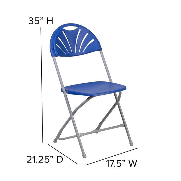 Blue |#| 650 lb. Capacity Blue Plastic Fan Back Folding Chair - Commercial & Event Chairs