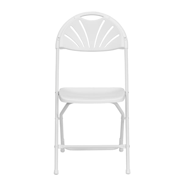 White |#| 650 lb. Capacity White Plastic Fan Back Folding Chair-Commercial & Event Chairs