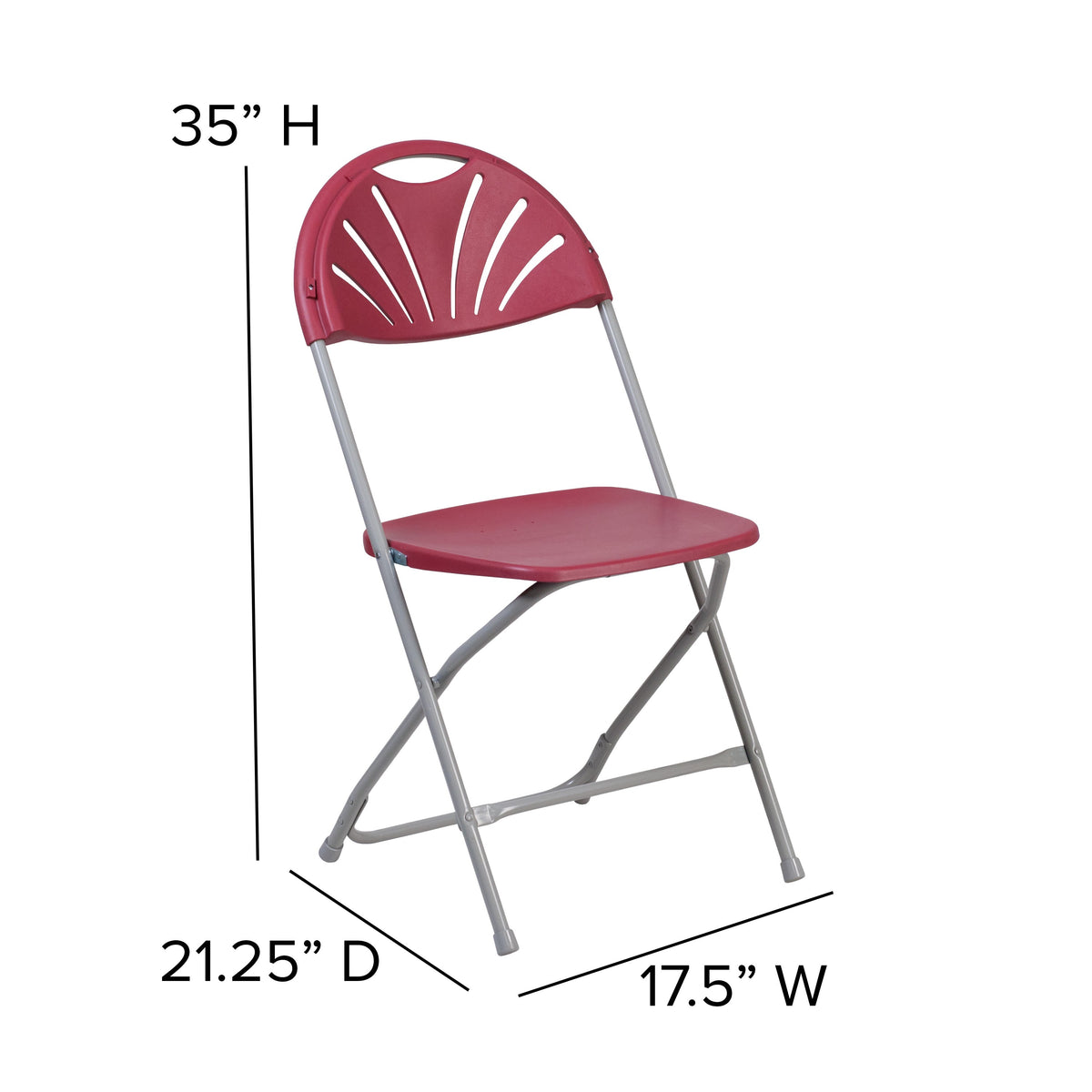 Burgundy |#| 650 lb. Capacity Burg Plastic Fan Back Folding Chair - Commercial & Event Chairs