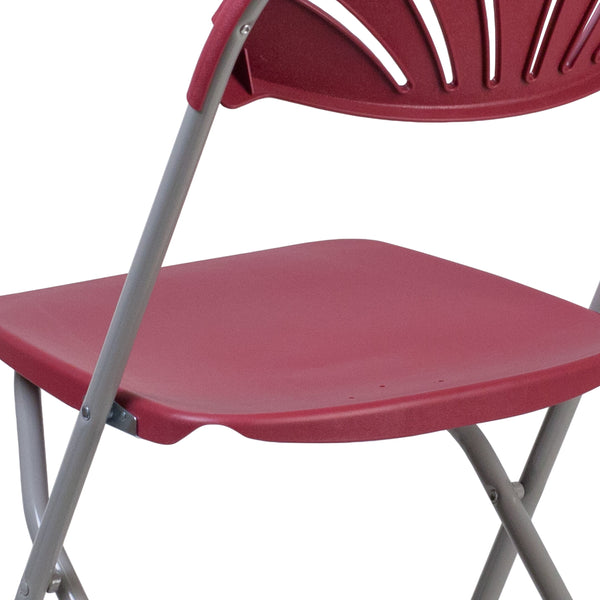 Burgundy |#| 650 lb. Capacity Burg Plastic Fan Back Folding Chair - Commercial & Event Chairs