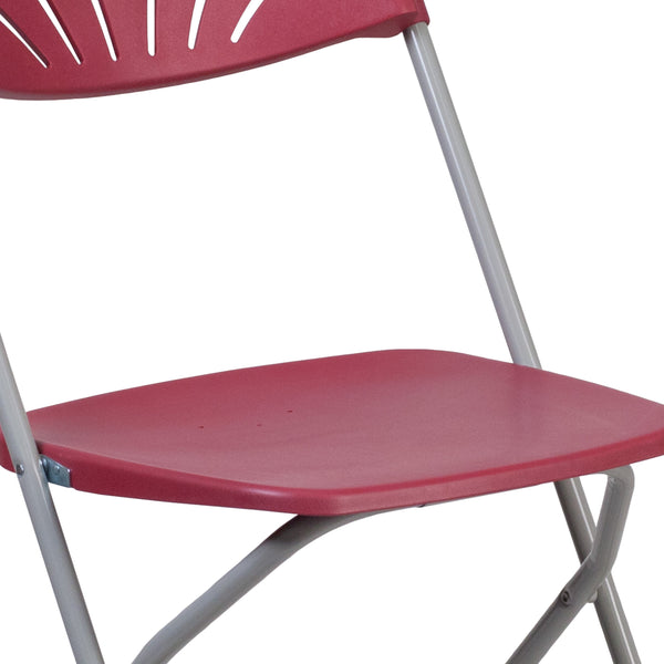 Burgundy |#| 650 lb. Capacity Burg Plastic Fan Back Folding Chair - Commercial & Event Chairs