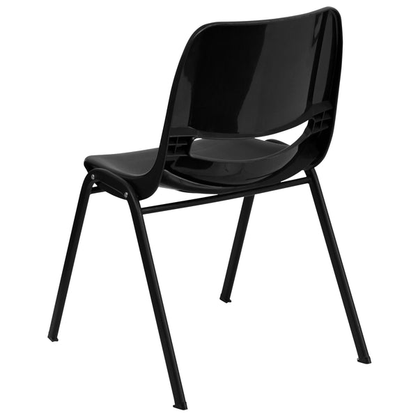 Black Plastic/Black Frame |#| 661 lb. Capacity Black Ergonomic Stack Chair w/ Black Frame-16inch Seat Height