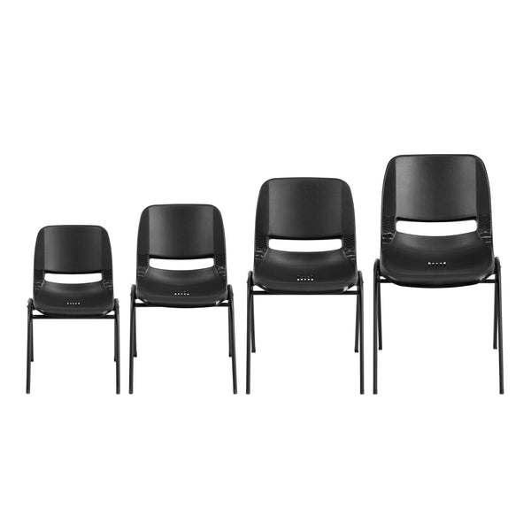 Black Plastic/Black Frame |#| 661 lb. Capacity Black Ergonomic Stack Chair w/ Black Frame-16inch Seat Height