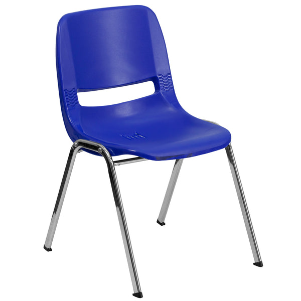 Navy Plastic/Chrome Frame |#| 661 lb. Capacity Navy Ergonomic Shell Stack Chair w/Chrome Frame-16inch Seat Height