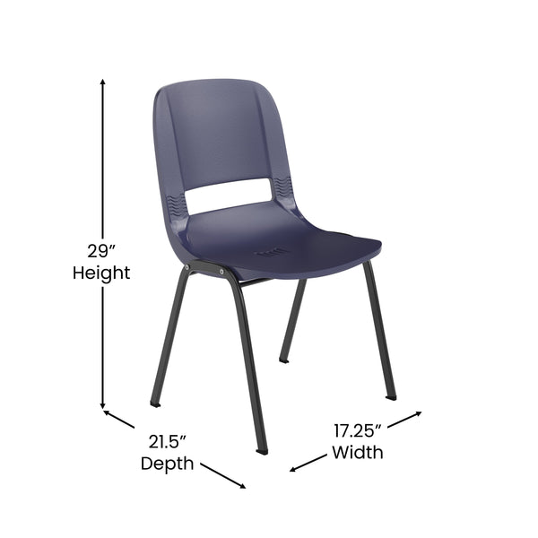 True Navy Plastic/Black Frame |#| 661 lb. Capacity Navy Ergonomic Stack Chair w/ Black Frame-16inch Seat Height