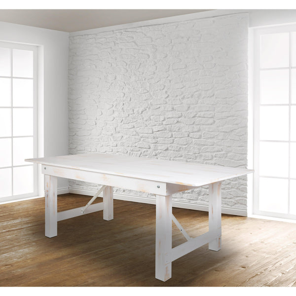 Antique Rustic White |#| 7' x 40inch Rectangular Antique Rustic White Solid Pine Folding Farm Table