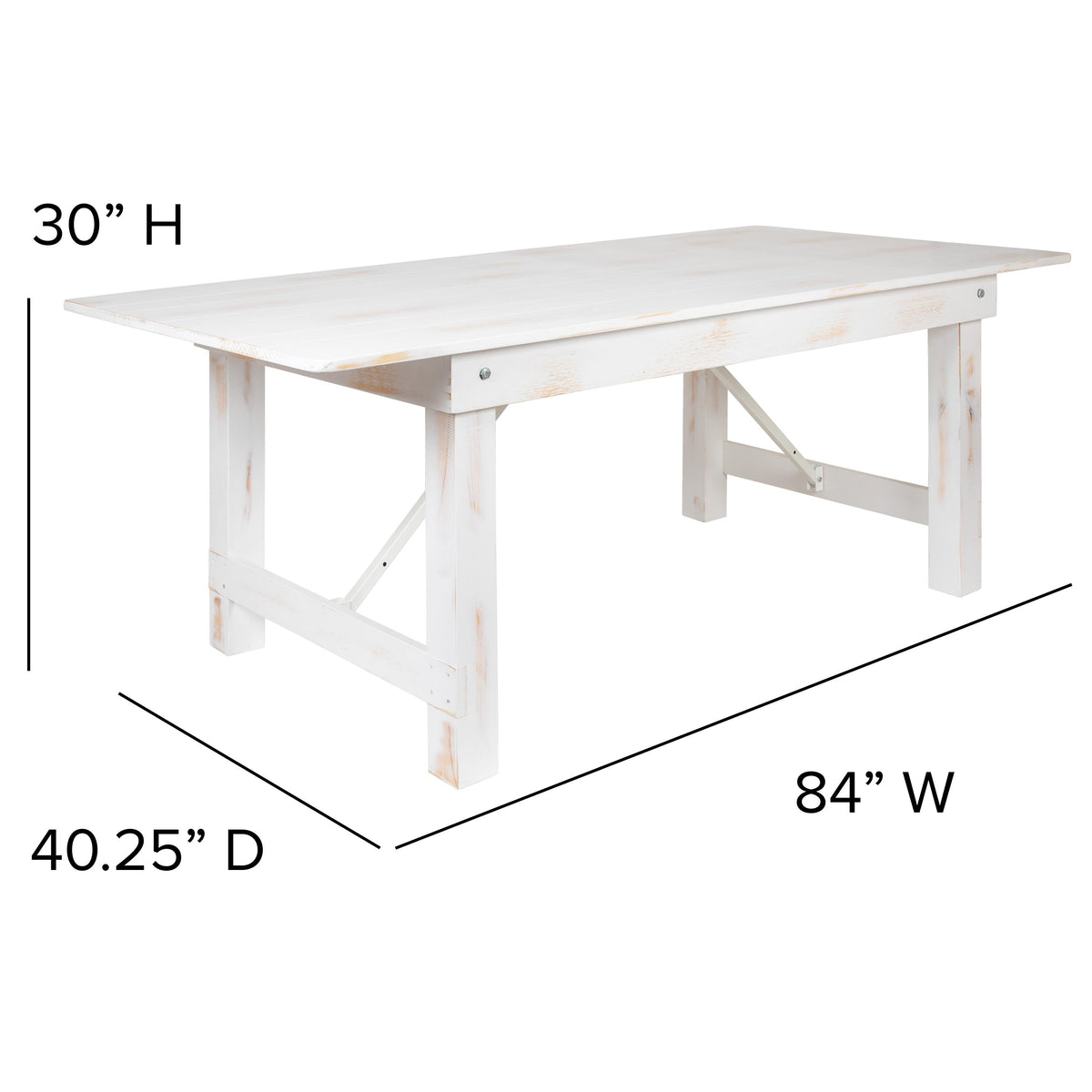 Antique Rustic White |#| 7' x 40inch Rectangular Antique Rustic White Solid Pine Folding Farm Table