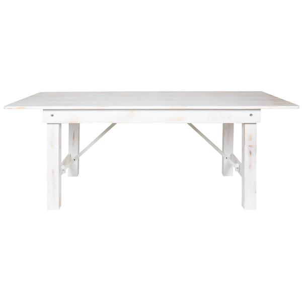 Antique Rustic White |#| 7' x 40inch Rectangular Antique Rustic White Solid Pine Folding Farm Table