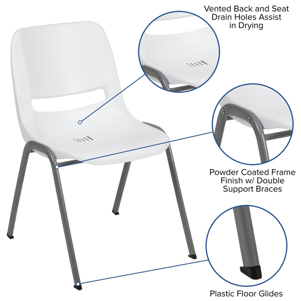 White |#| White Ergonomic Shell Student Stack Chair - Classroom Chair / Office Guest Chair