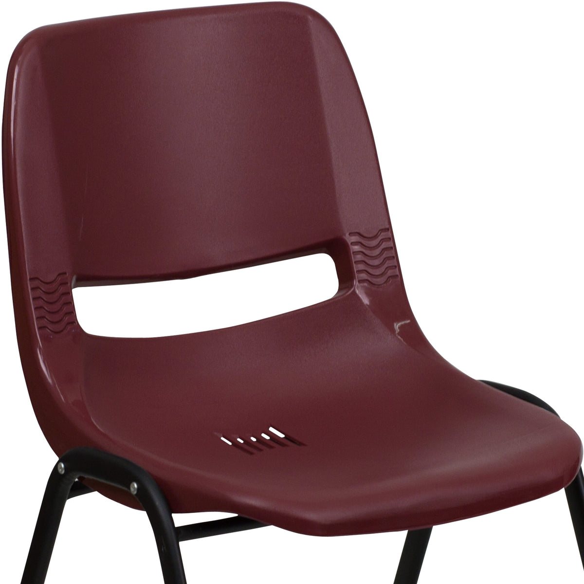 Burgundy |#| 880 lb. Capacity Burg Ergonomic Shell Stack Chair with Contoured Waterfall Seat