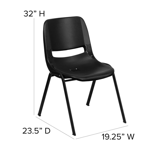 Black |#| 880 lb. Capacity Black Ergonomic Shell Stack Chair with Contoured Waterfall Seat