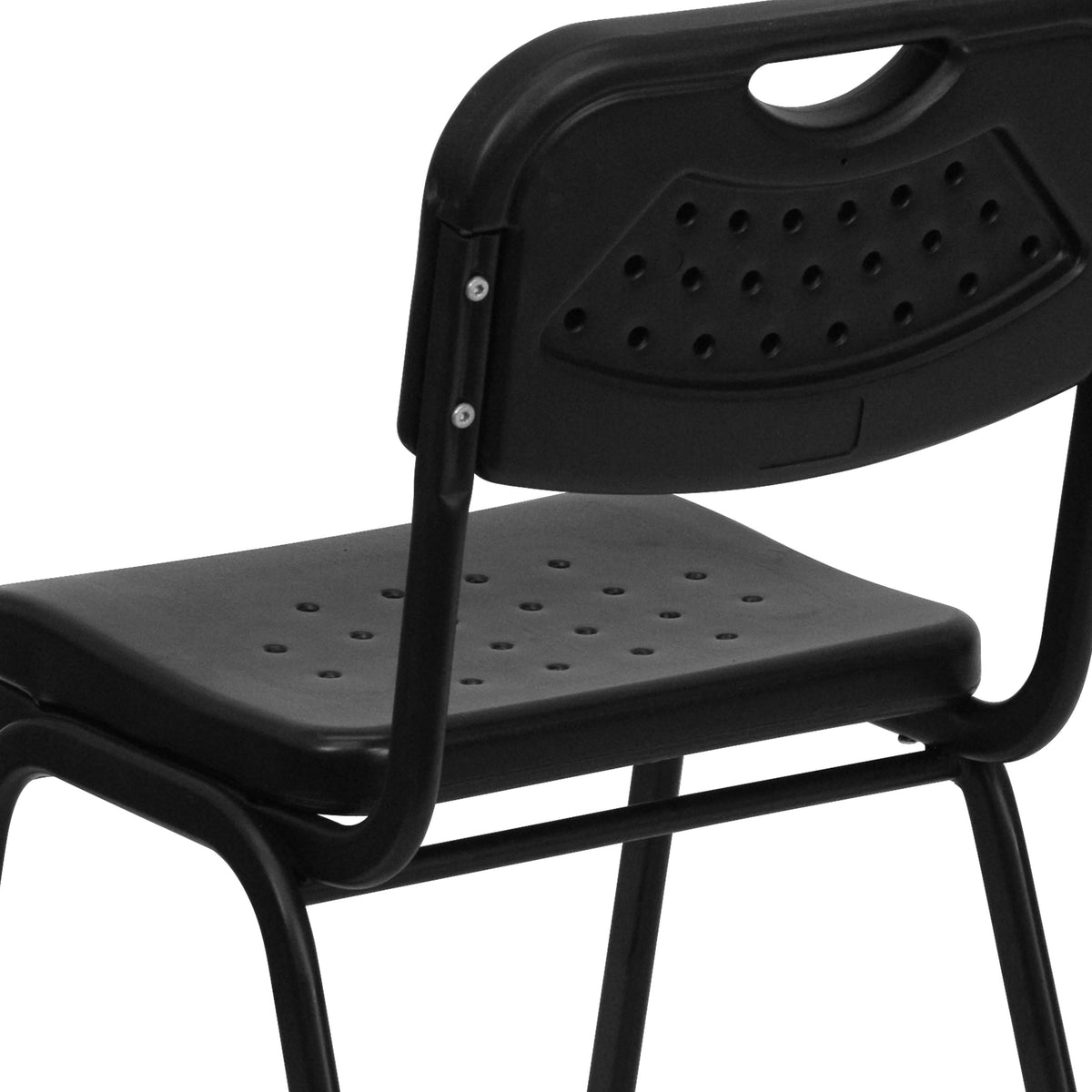 880 lb. Capacity Black Plastic Stack Chair with Open Back and Black Frame