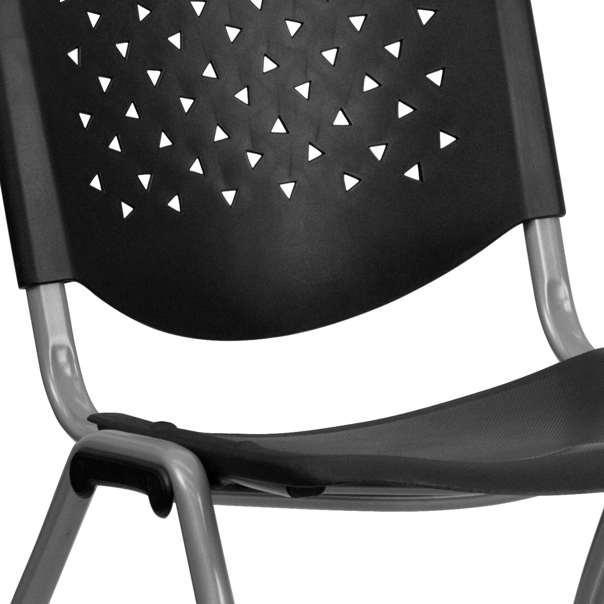 Black |#| 880 lb. Capacity Black Perforated Back Plastic Stack Chair with Gray Frame