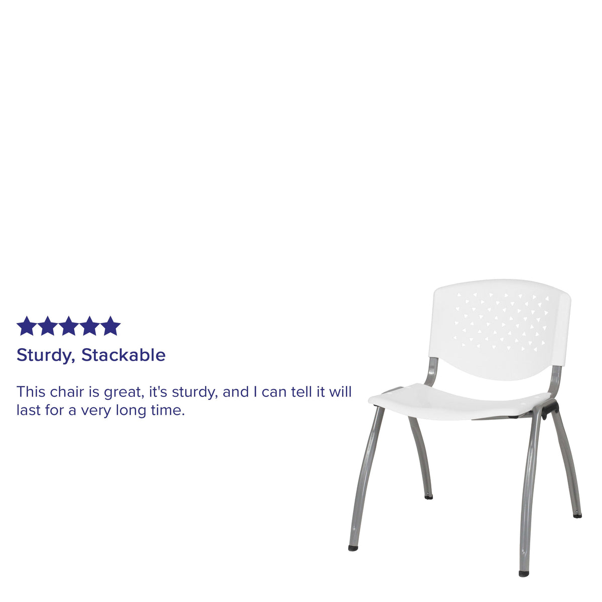 White |#| 880 lb. Capacity White Perforated Back Plastic Stack Chair with Gray Frame