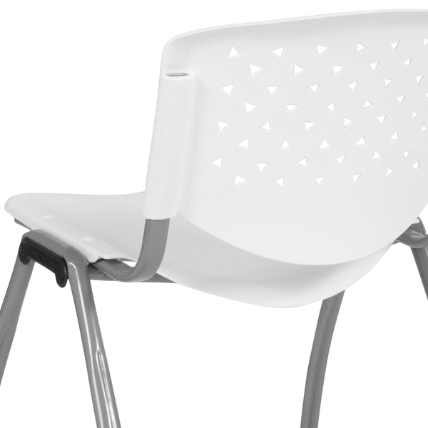 White |#| 880 lb. Capacity White Perforated Back Plastic Stack Chair with Gray Frame