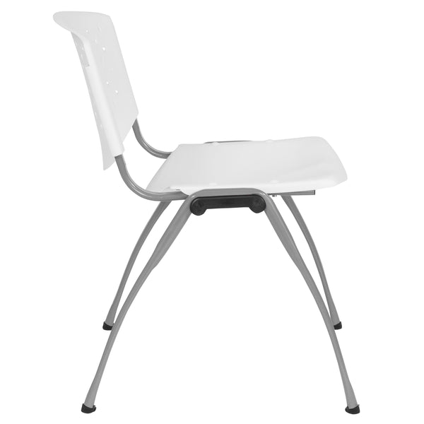 White |#| 880 lb. Capacity White Perforated Back Plastic Stack Chair with Gray Frame