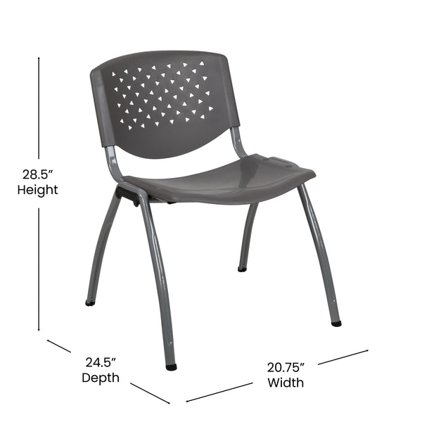 Gray |#| Home and Office Gray Plastic Stack Chair with Perforated Back - Guest Chair