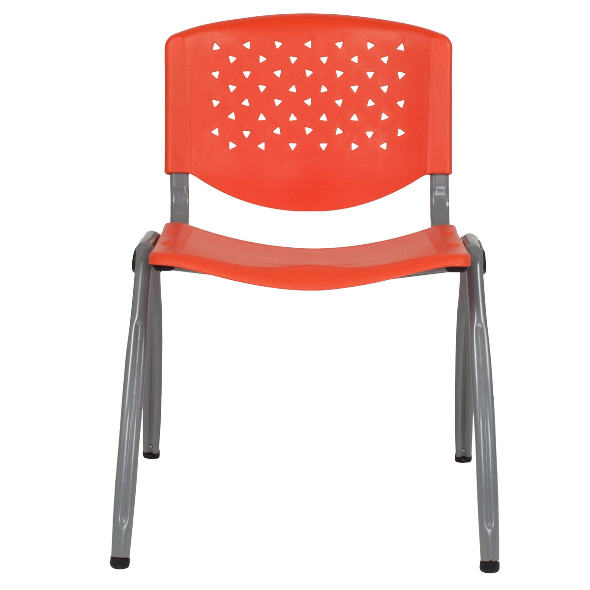 Orange |#| 880 lb. Capacity Orange Perforated Back Plastic Stack Chair with Gray Frame