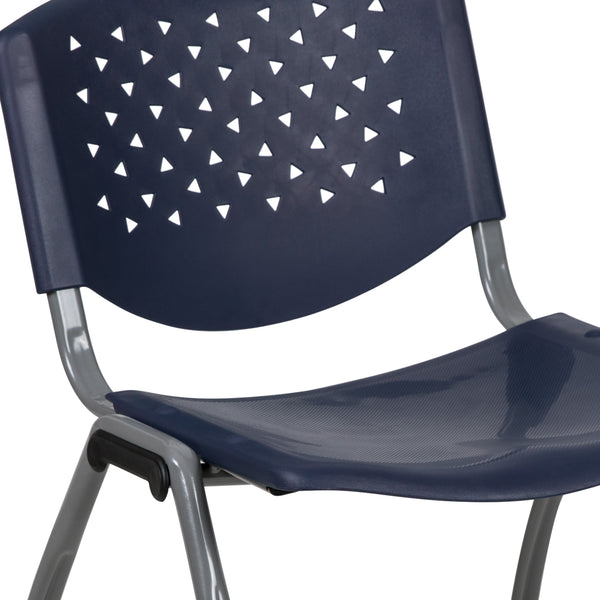 Navy |#| Home and Office Navy Plastic Stack Chair with Perforated Back - Guest Chair