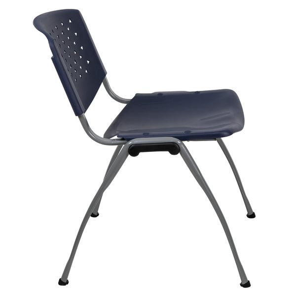 Navy |#| Home and Office Navy Plastic Stack Chair with Perforated Back - Guest Chair