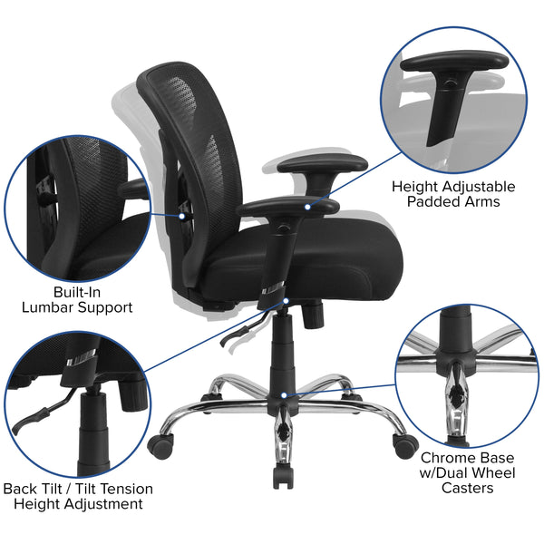 Big & Tall 400 lb. Rated Black Mesh Swivel Ergonomic Task Office Chair