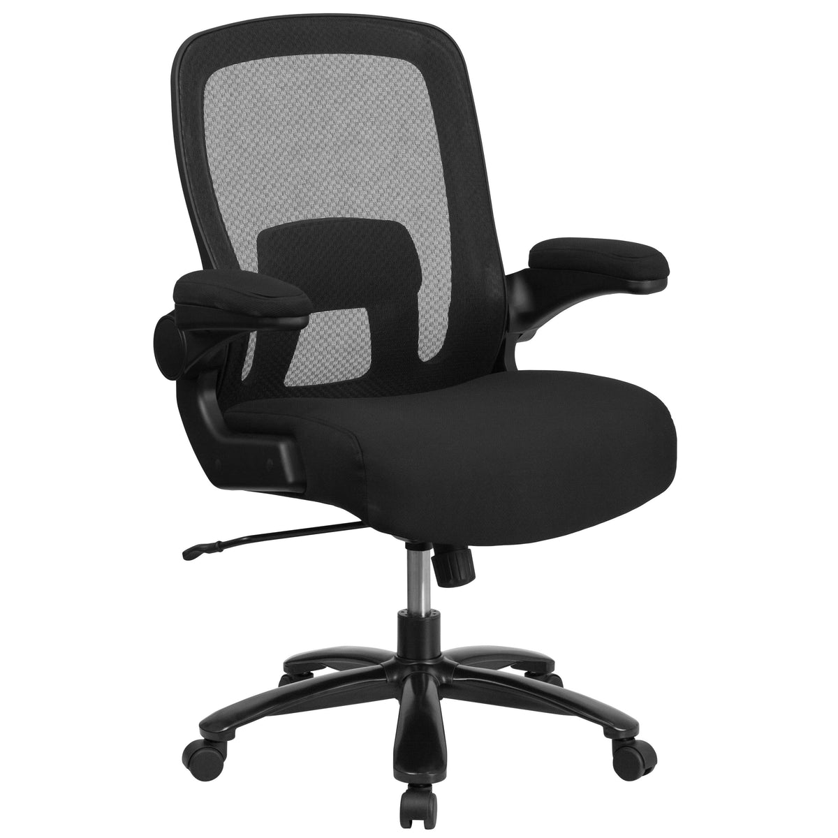 Black Fabric |#| Big & Tall 500 lb. Rated Black Mesh/Fabric Ergonomic Chair w/ Adjustable Lumbar