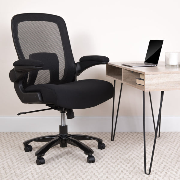 Black Fabric |#| Big & Tall 500 lb. Rated Black Mesh/Fabric Ergonomic Chair w/ Adjustable Lumbar