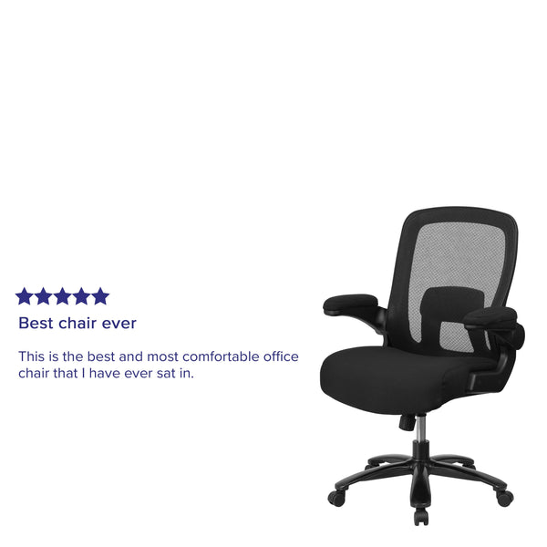 Black Fabric |#| Big & Tall 500 lb. Rated Black Mesh/Fabric Ergonomic Chair w/ Adjustable Lumbar