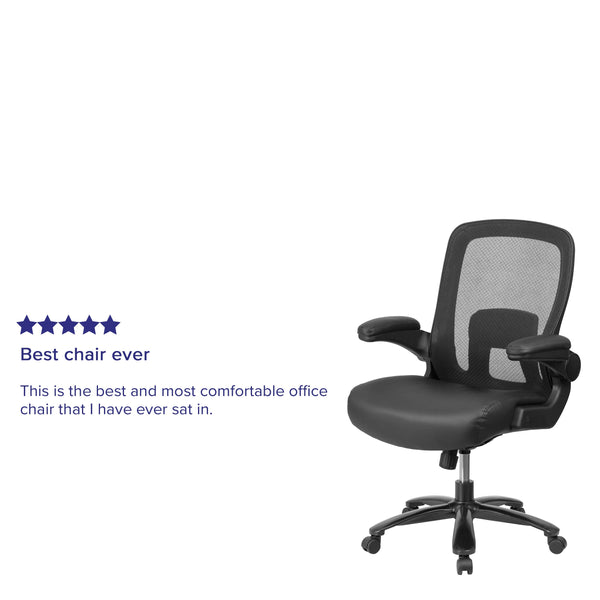 Black LeatherSoft |#| Big & Tall 500 lb. Rated Black Mesh/LeatherSoft Ergonomic Chair