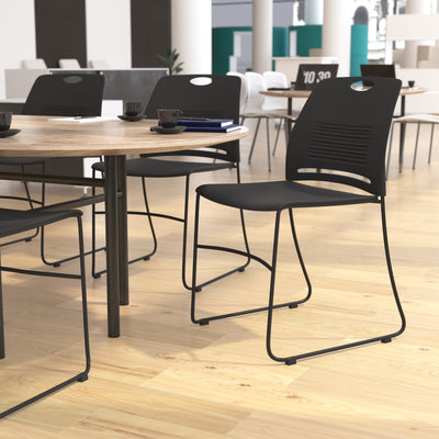 HERCULES Series Commercial Grade 660 lb. Capacity Plastic Stack Chair with Powder Coated Sled Base Frame and Integrated Carrying Handle - View 2