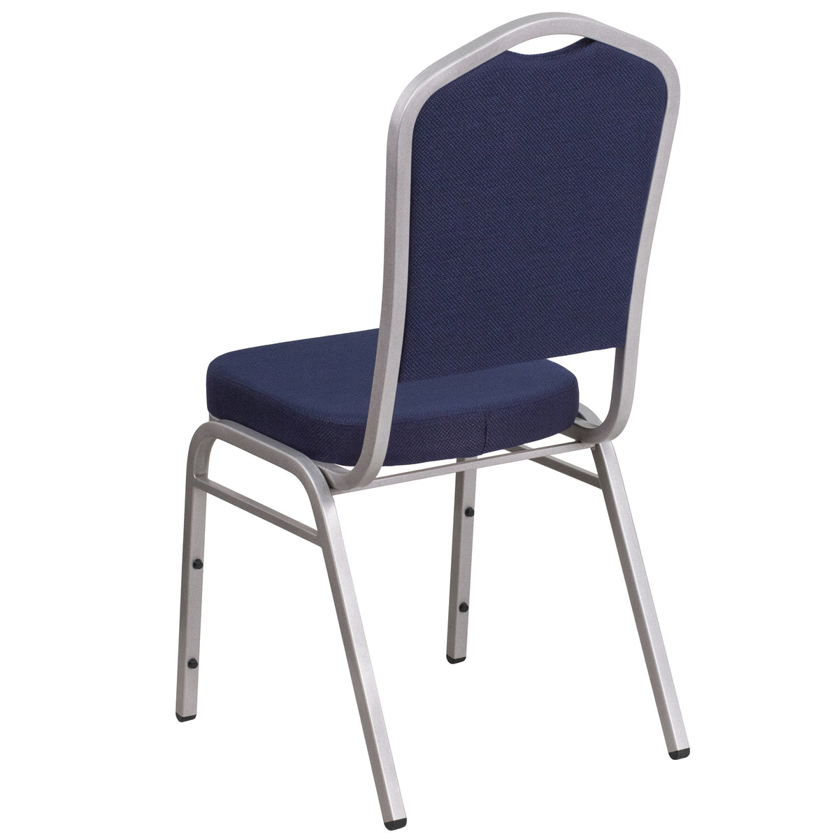 Navy Fabric/Silver Frame |#| Crown Back Stacking Banquet Chair in Navy Fabric - Silver Frame