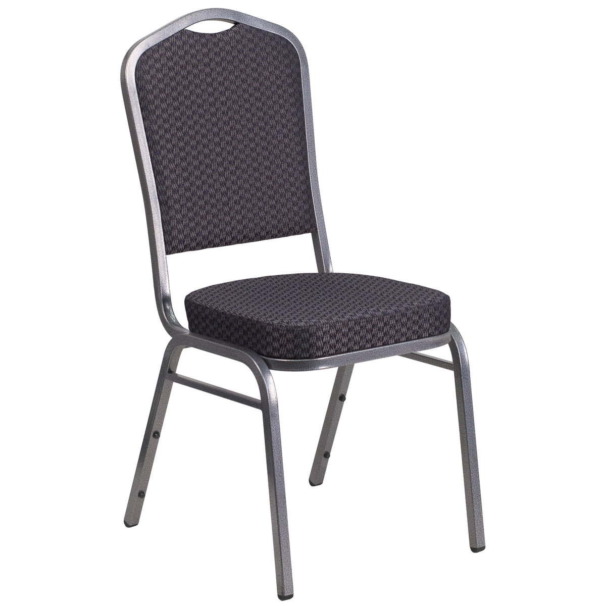 Black Patterned Fabric/Silver Vein Frame |#| Crown Back Stacking Banquet Chair in Black Patterned Fabric - Silver Vein Frame