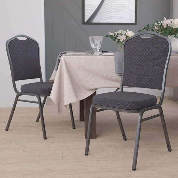 Gray Fabric/Black Frame |#| Crown Back Stacking Banquet Chair in Gray Fabric - Black Frame