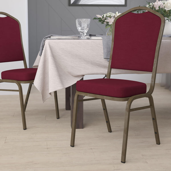 Black Vinyl/Gold Vein Frame |#| Crown Back Stacking Banquet Chair in Black Vinyl - Gold Vein Frame