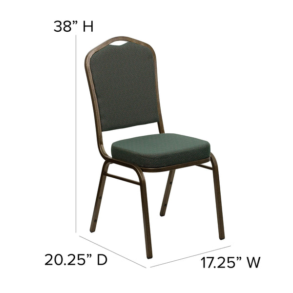 Green Patterned Fabric/Gold Vein Frame |#| Crown Back Stacking Banquet Chair in Green Patterned Fabric - Gold Vein Frame