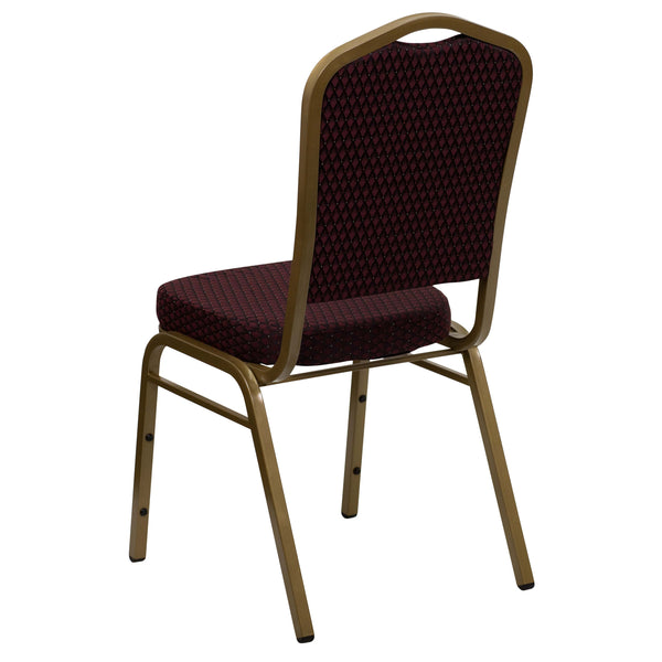 Beige Patterned Fabric/Gold Frame |#| Crown Back Stacking Banquet Chair in Beige Patterned Fabric - Gold Frame