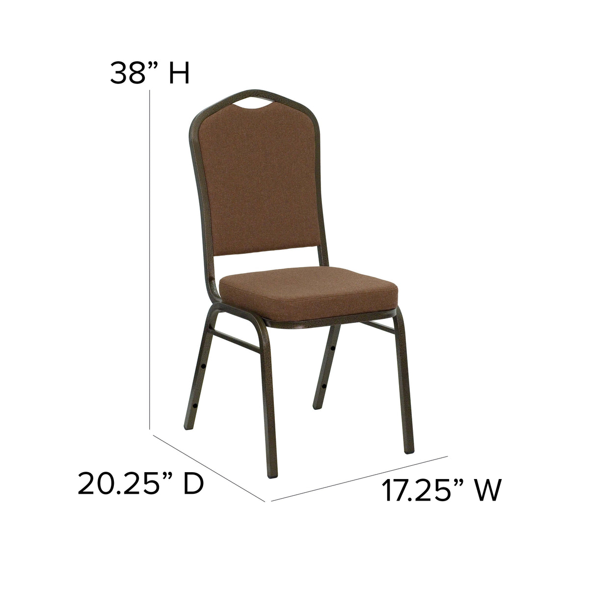 Coffee Fabric/Gold Vein Frame |#| Crown Back Stacking Banquet Chair in Coffee Fabric - Gold Vein Frame