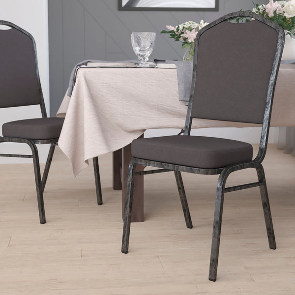 Gray Fabric/Silver Vein Frame |#| Crown Back Stacking Banquet Chair in Gray Fabric - Silver Vein Frame