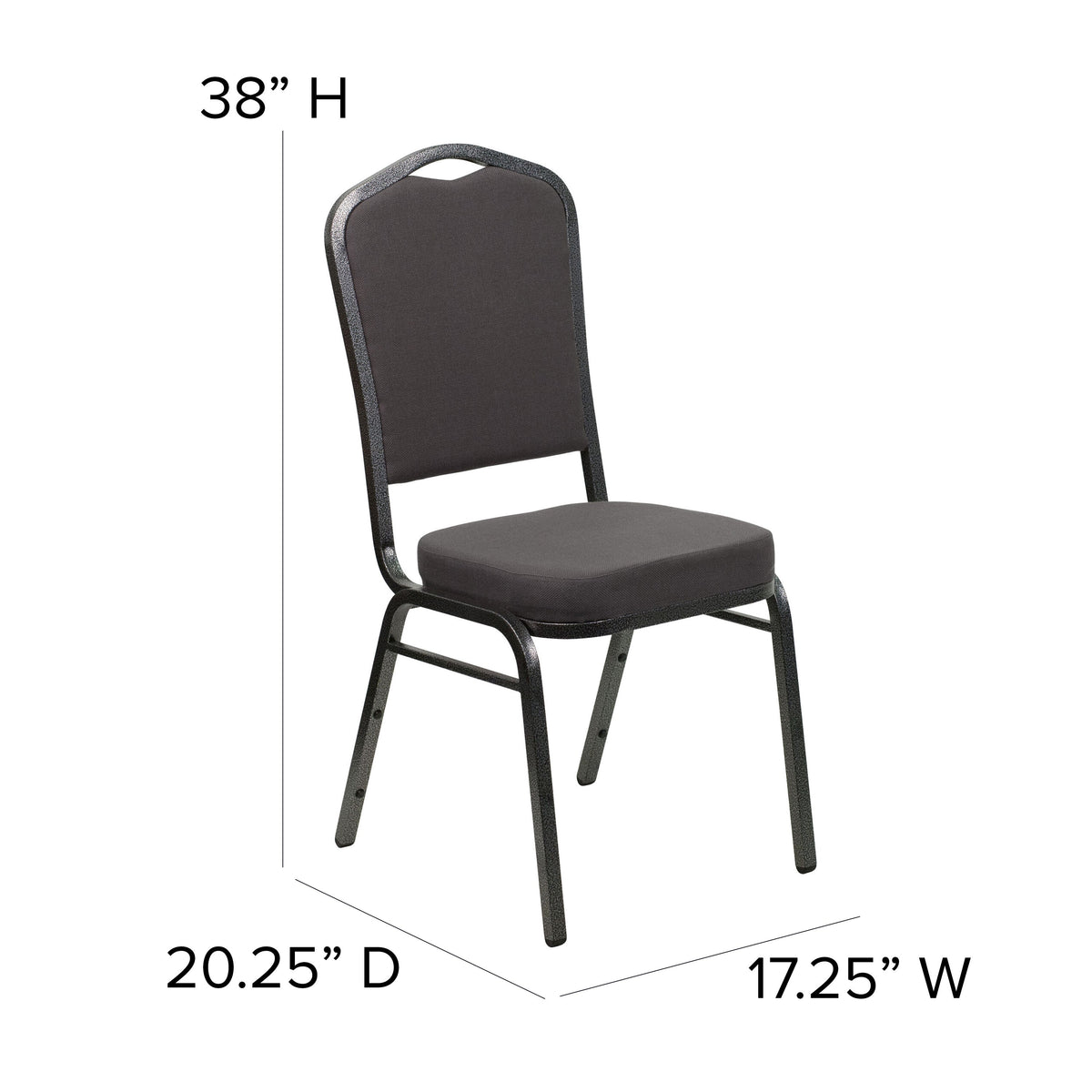 Gray Fabric/Silver Vein Frame |#| Crown Back Stacking Banquet Chair in Gray Fabric - Silver Vein Frame