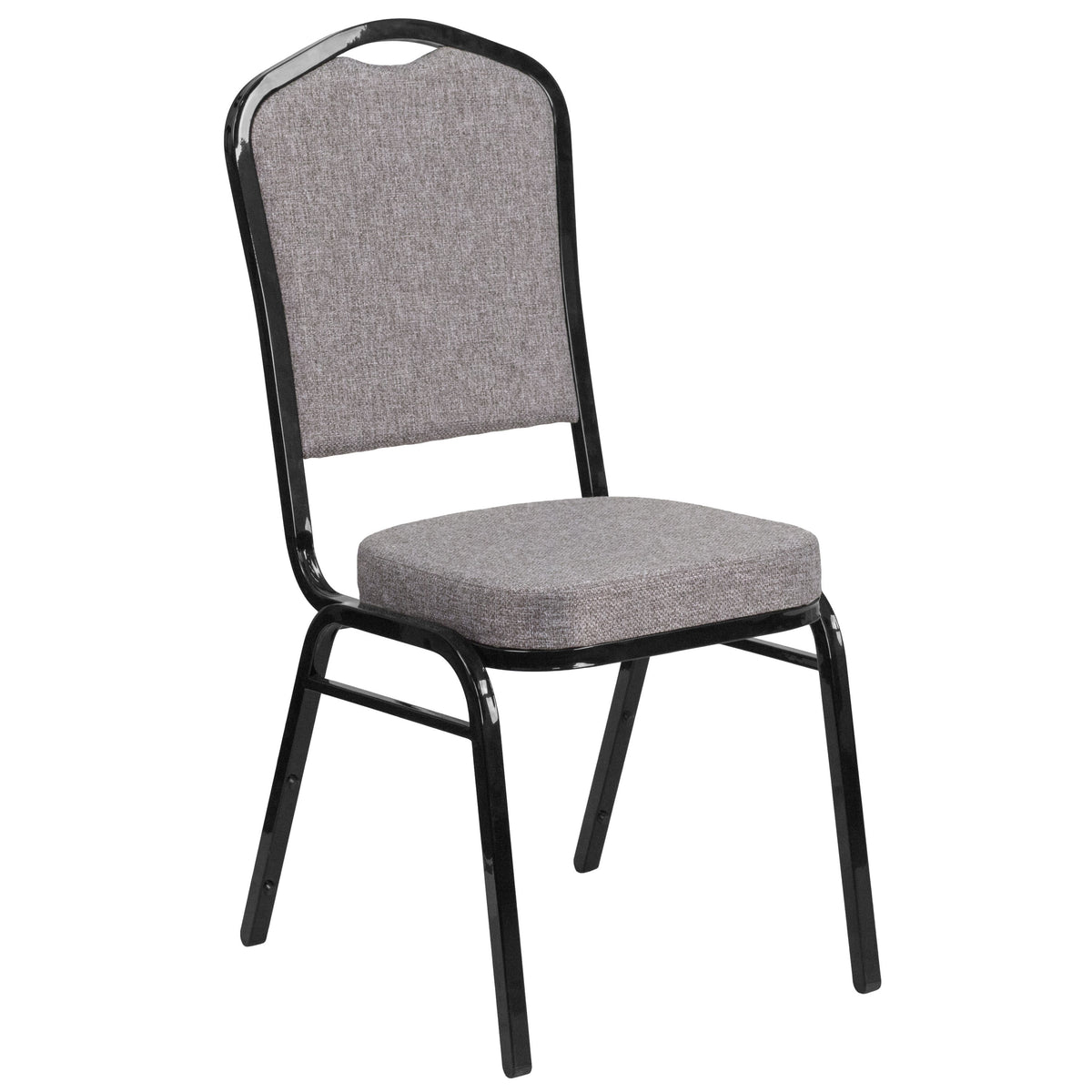 Gray Fabric/Black Frame |#| Crown Back Stacking Banquet Chair in Gray Fabric - Black Frame