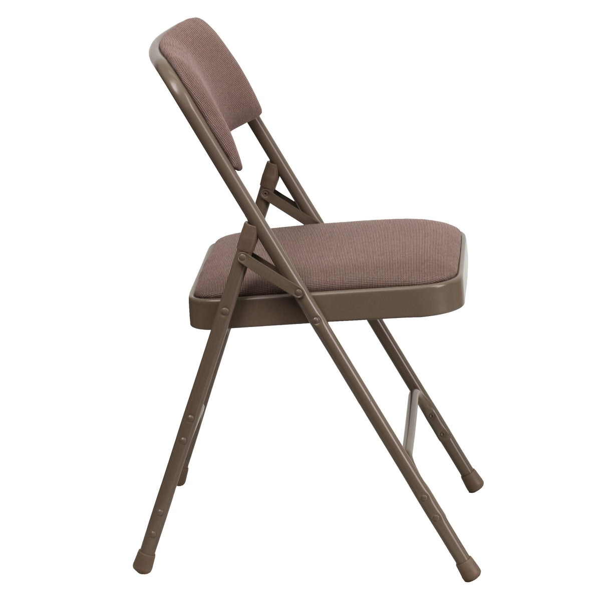 Beige Fabric/Beige Frame |#| Curved Triple Braced & Double Hinged Beige Fabric Metal Folding Chair