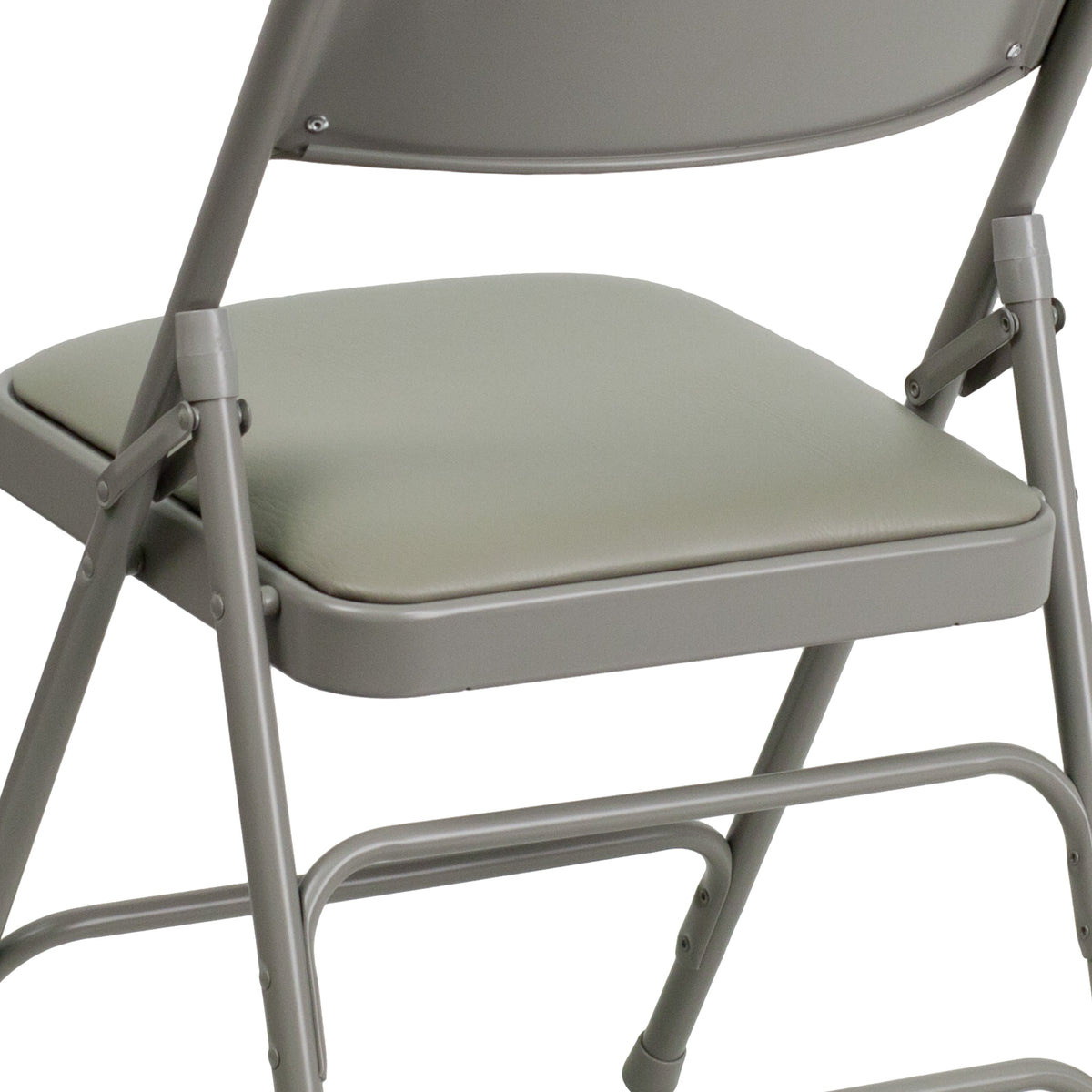 Gray Vinyl/Gray Frame |#| Curved Triple Braced & Double Hinged Gray Vinyl Metal Folding Chair