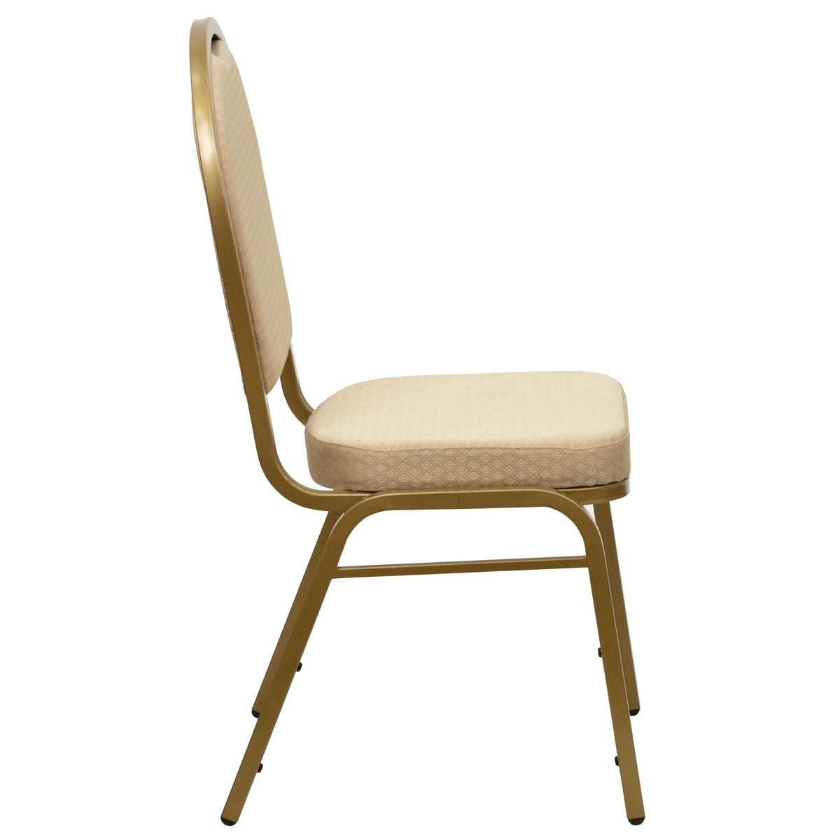 Beige Patterned Fabric/Gold Frame |#| Dome Back Stacking Banquet Chair in Beige Patterned Fabric - Gold Frame