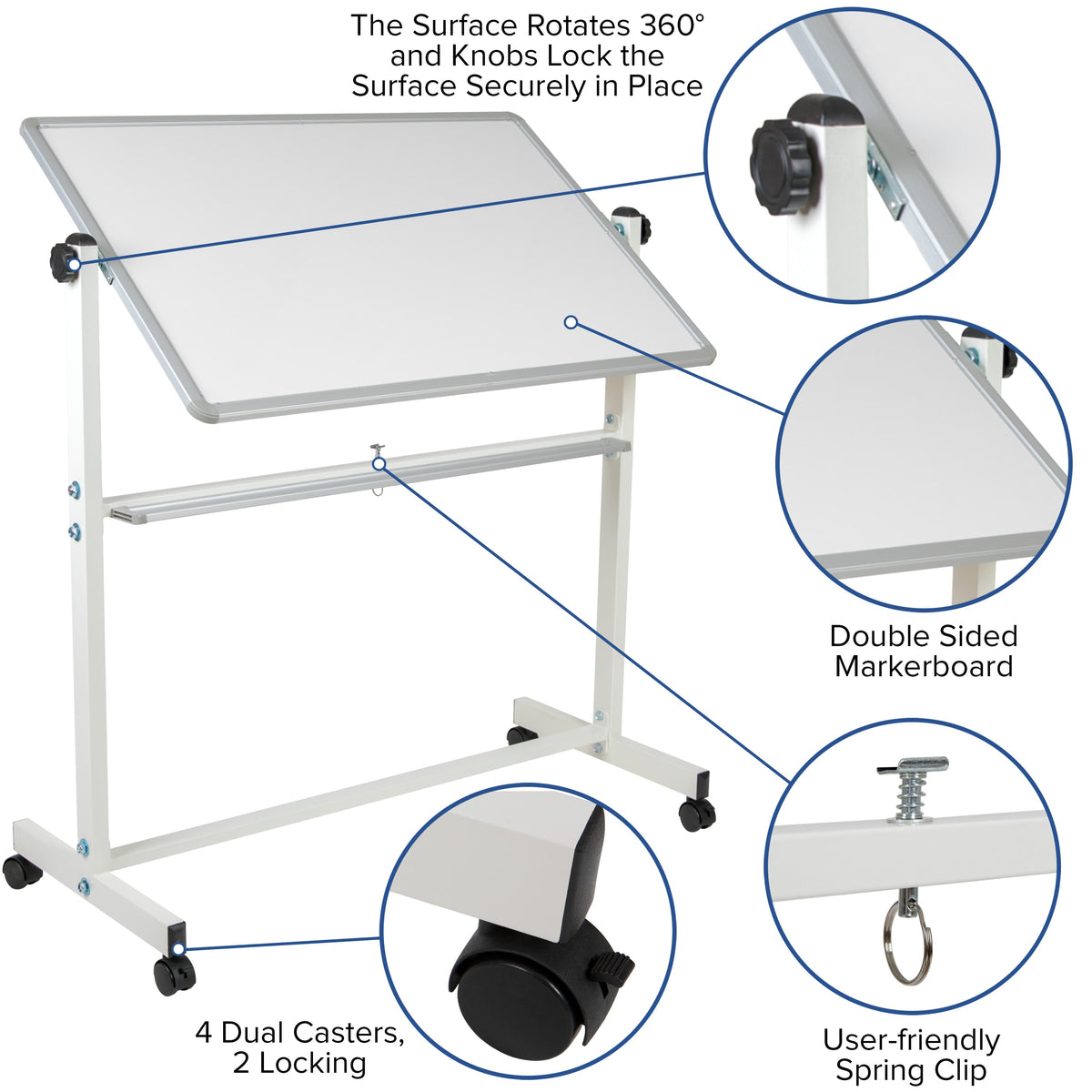 45.25"W x 54.75"H |#| 45.25"W x 54.75"H Double-Sided Mobile White Board with Shelf - Flip Over Board