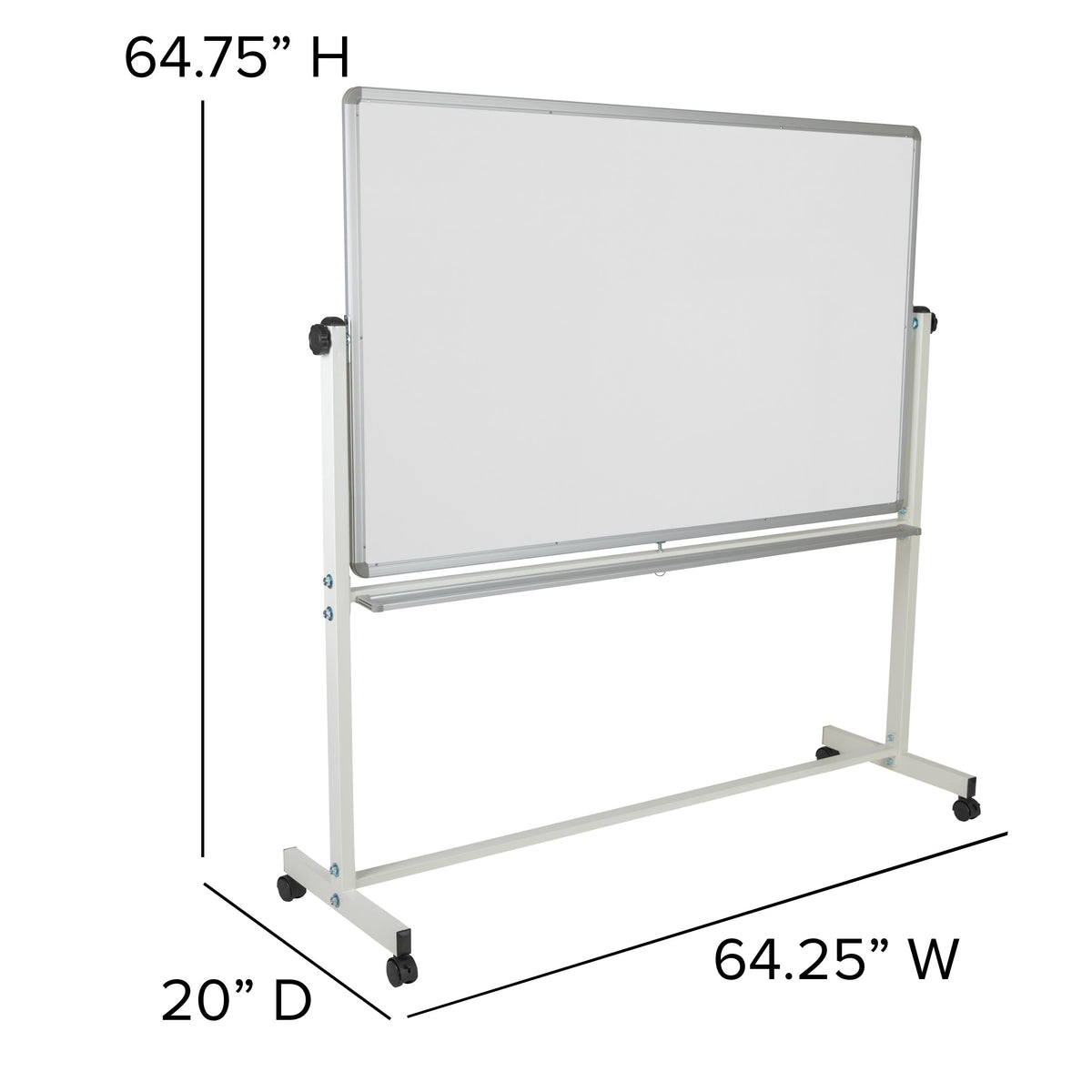 64.25"W x 64.75"H |#| 64.25"W x 64.75"H Double-Sided Mobile White Board with Shelf - Flip Over Board