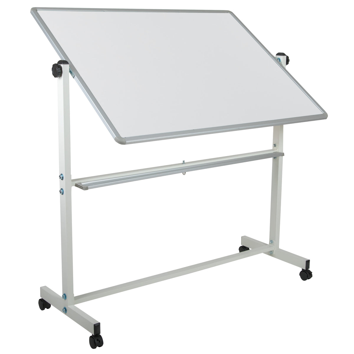 53"W x 62.5"H |#| 53"W x 62.5"H Double-Sided Mobile White Board with Shelf - Flip Over Board