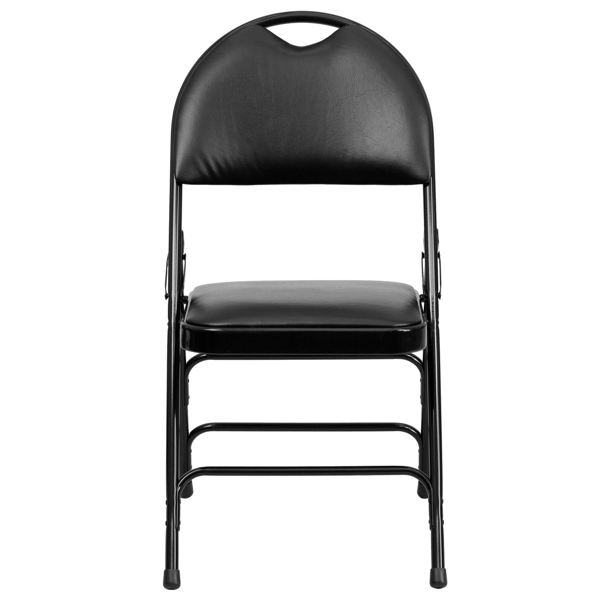 Black Vinyl/Black Frame |#| Ultra-Premium Triple Braced Black Vinyl Folding Chair with Easy-Carry Handle