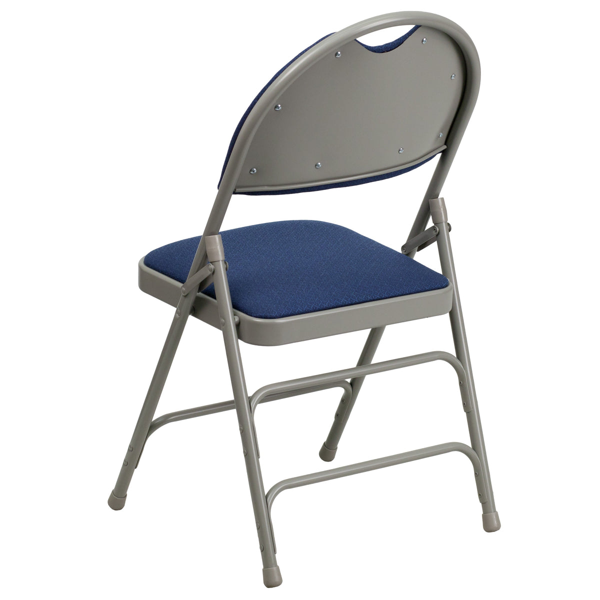 Navy Fabric/Gray Frame |#| Ultra-Premium Triple Braced Navy Fabric Folding Chair with Easy-Carry Handle